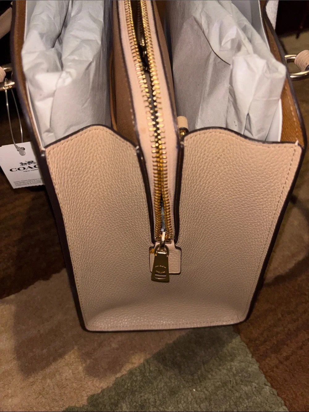 Coach Two-Tone Pebble Leather Satchel in Light Pink and Beige